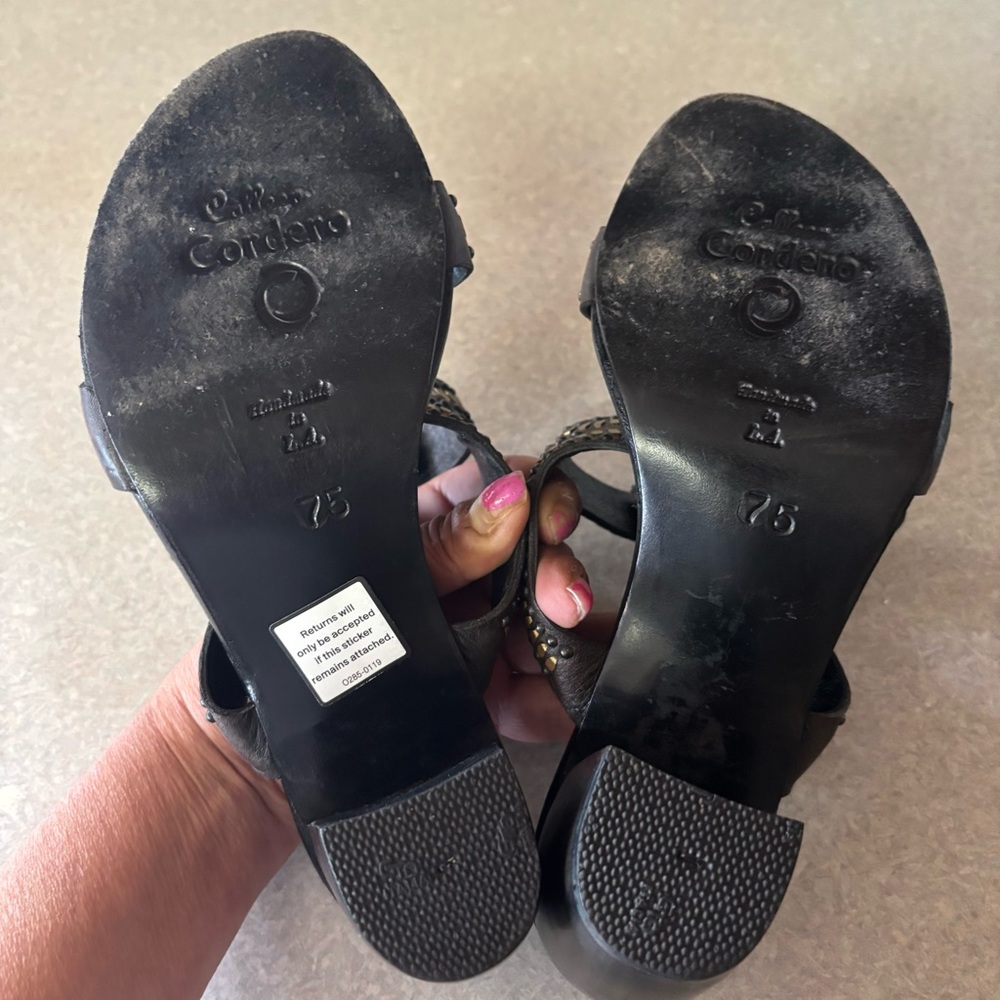 Calleen Cordero Mesa Coastal Cowgirl Boho Studded Luxury Wooden Heel Sandals 7.5 - Picture 7 of 10